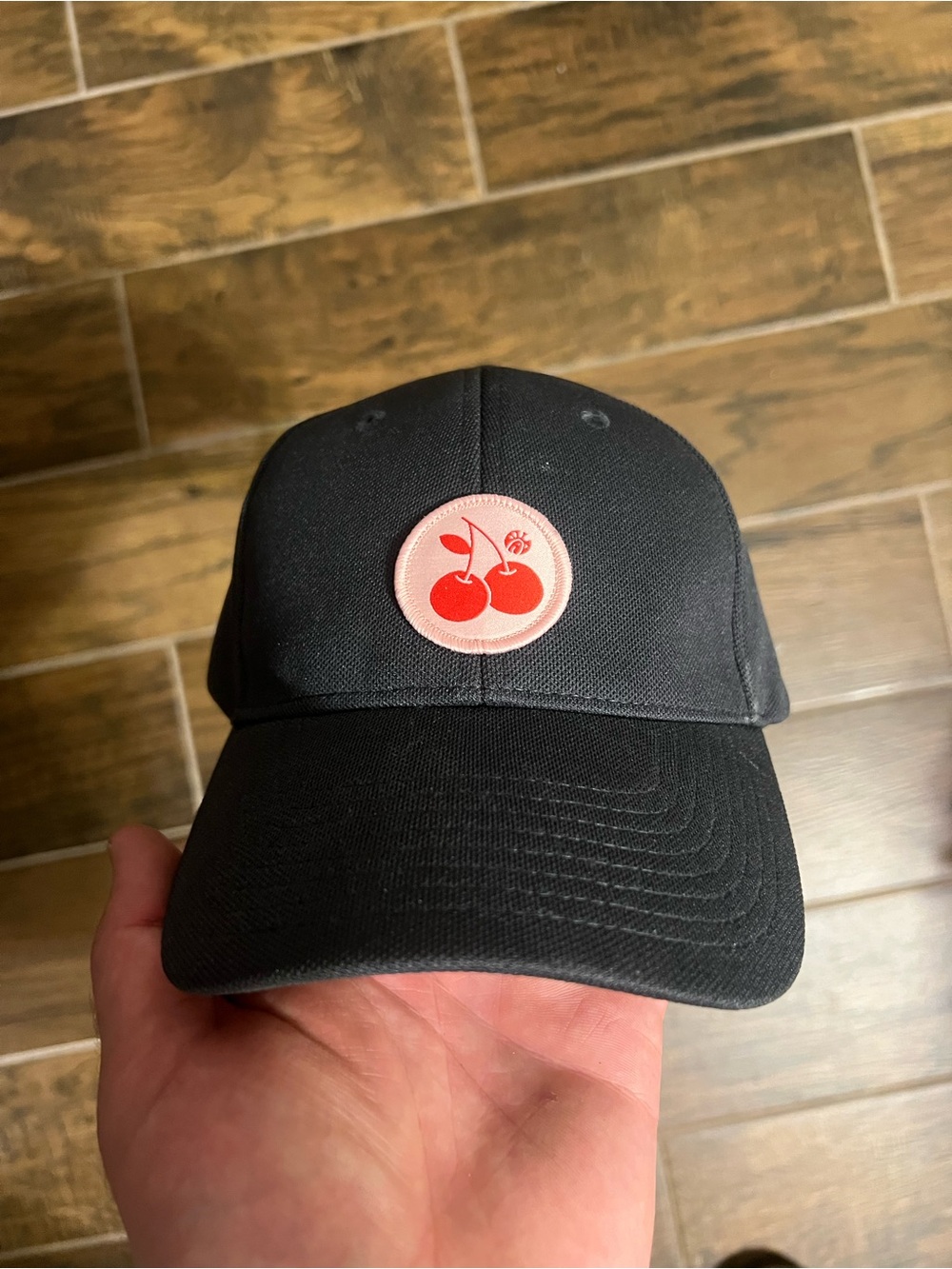 Women’s Charcoal Baseball Cap with Pink Cherry Patch